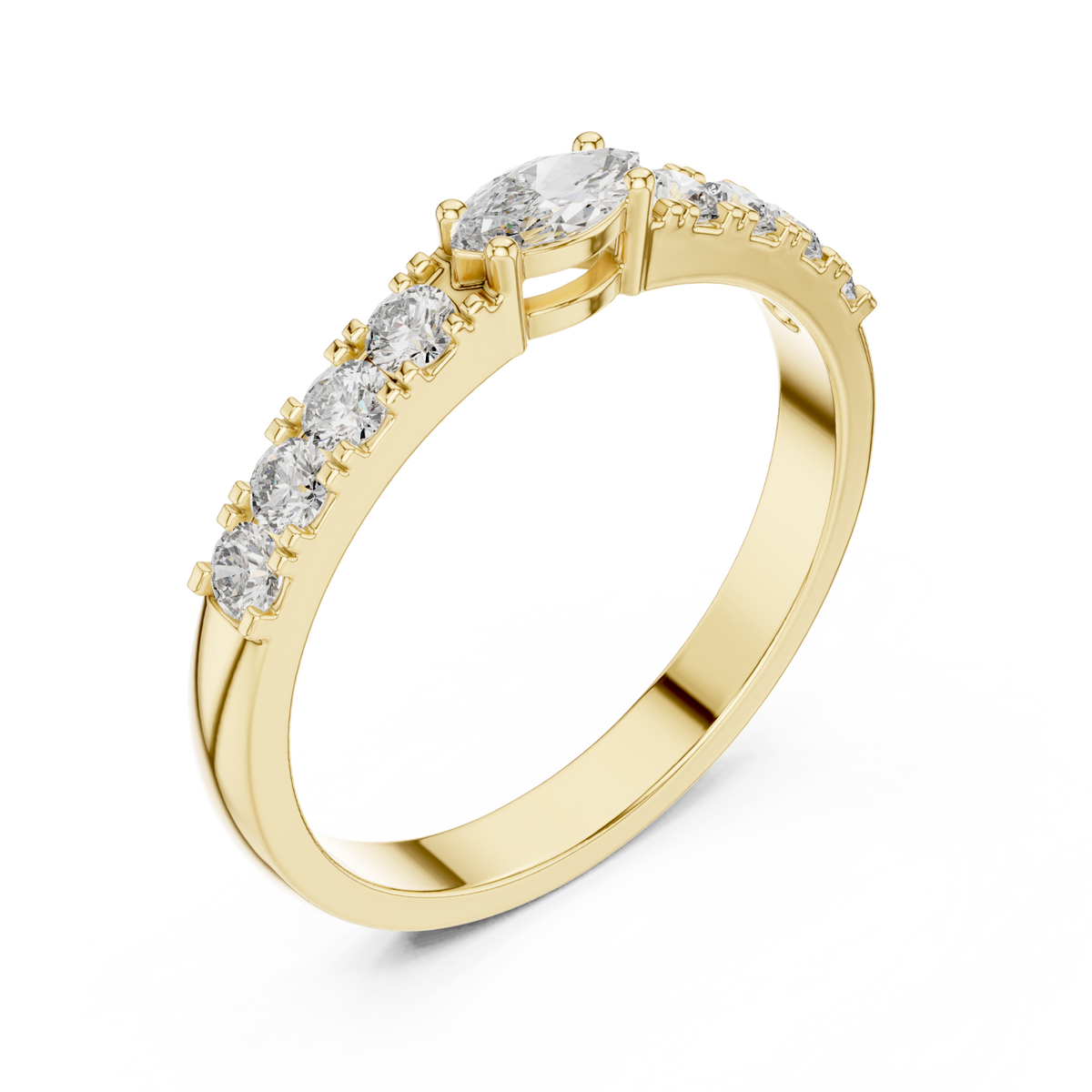 Marquise pave band ring yellow gold front view