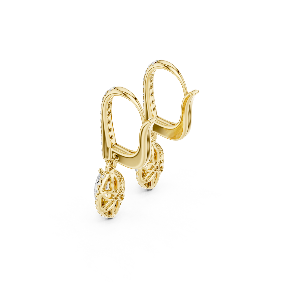 Gold Marquise Pave Bar Halo Drop Earrings Angle View