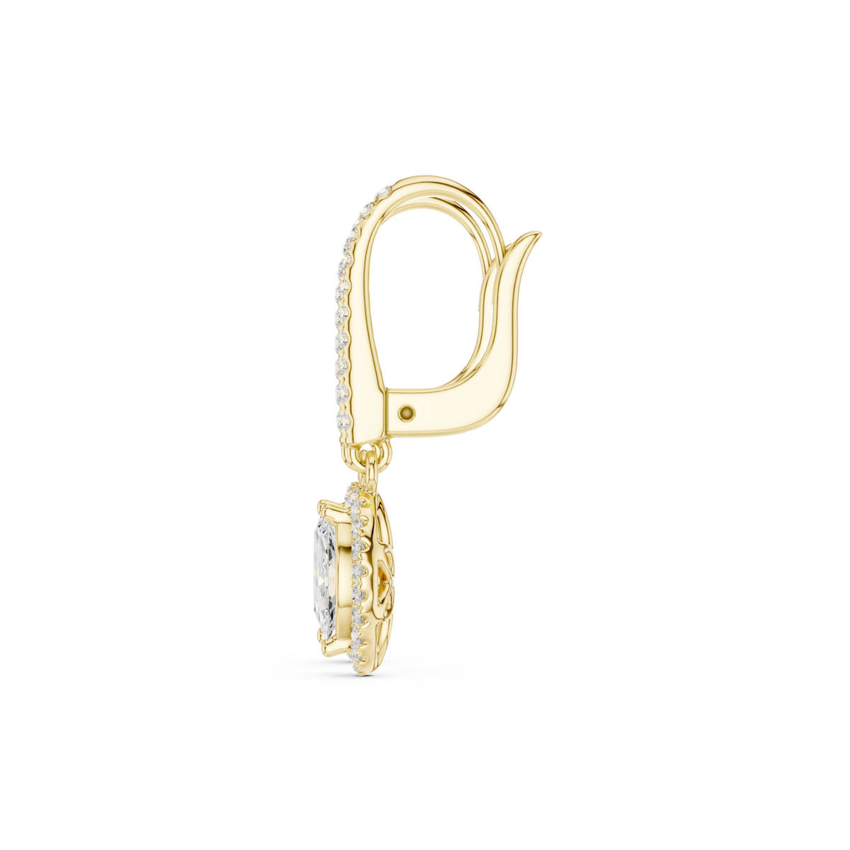  Gold Marquise Pave Bar Halo Drop Earrings Side View