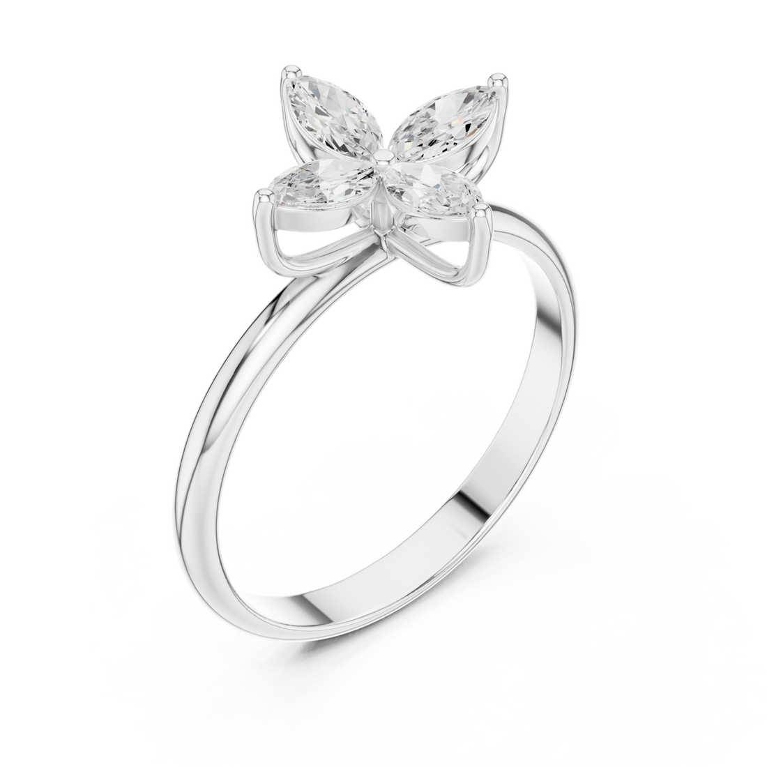 Marquise petal flower ring white gold front view