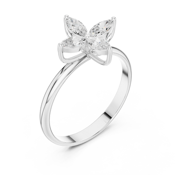Marquise petal flower ring white gold front view
