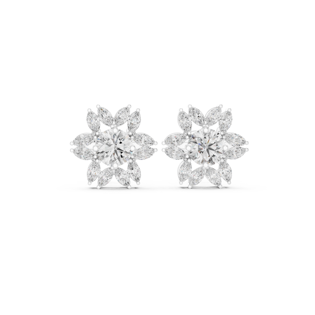  White Gold Petite Marquise Petal Flower Studs Detail View