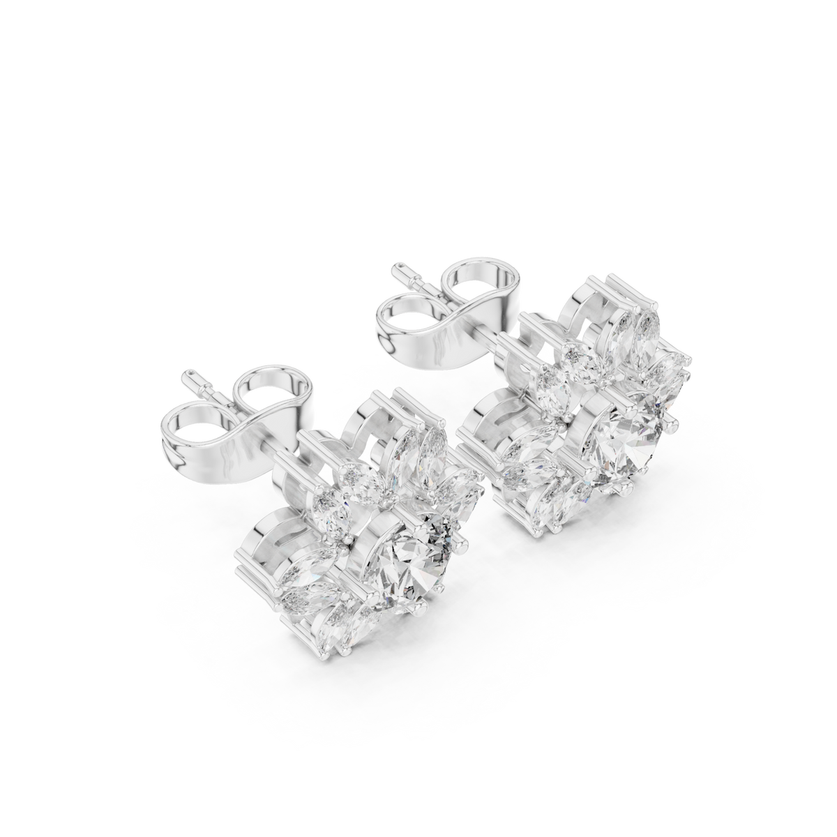  White Gold Petite Marquise Petal Flower Studs Front View