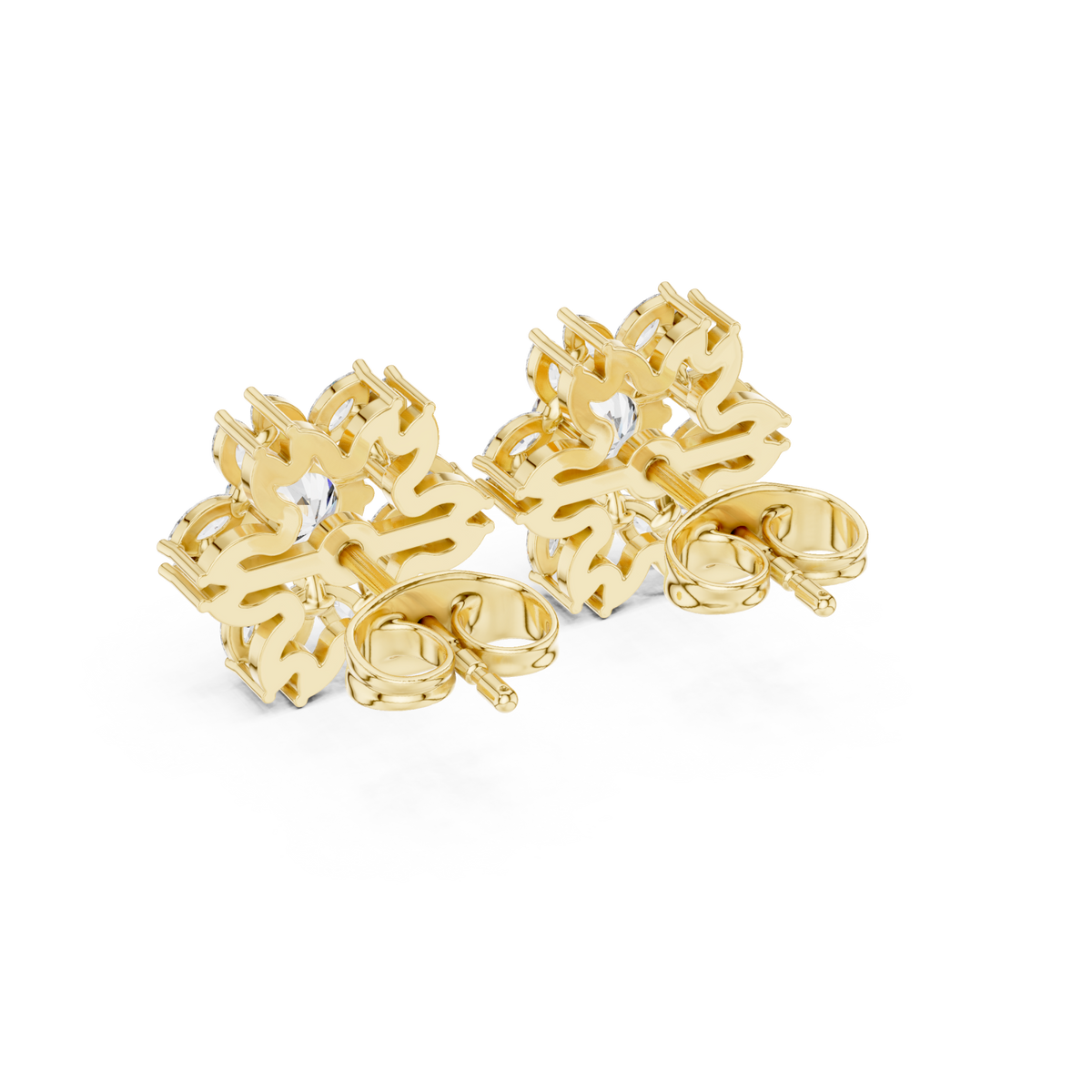  Gold Petite Marquise Petal Flower Studs Angle View