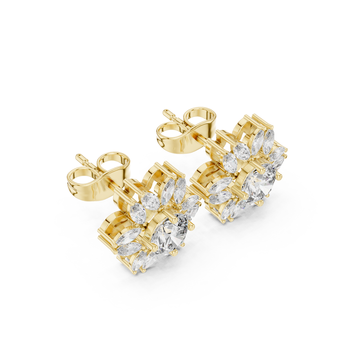 Gold Petite Marquise Petal Flower Studs Front View