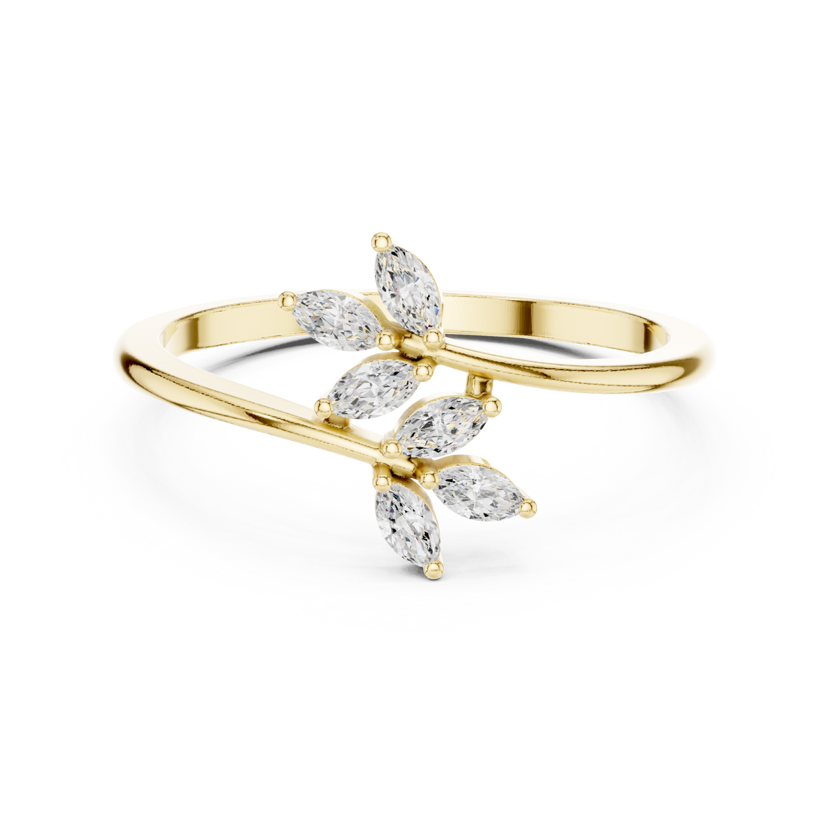 Marquise petal spray ring yellow gold detail view