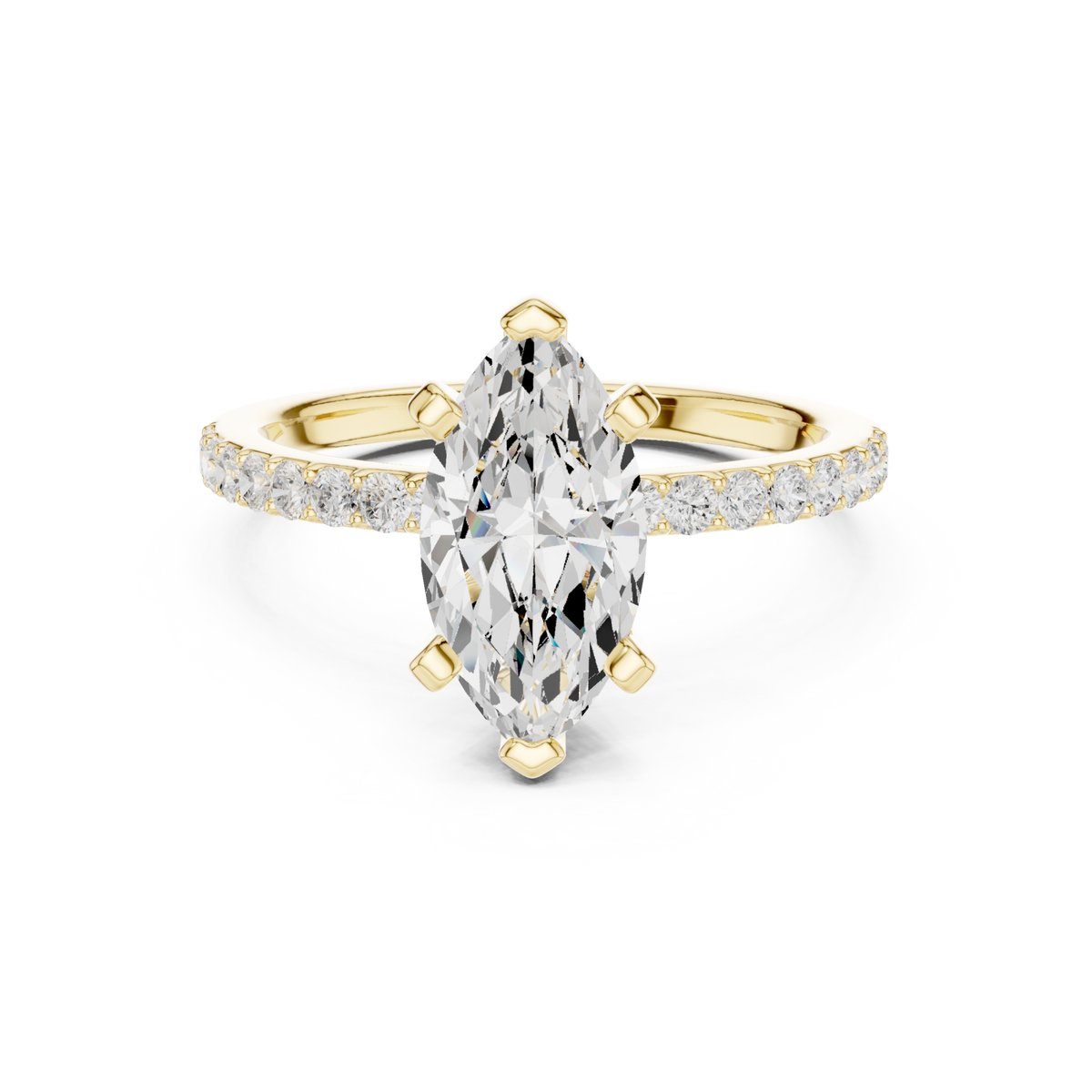 Marquise petite pave engagement ring yellow gold detail view