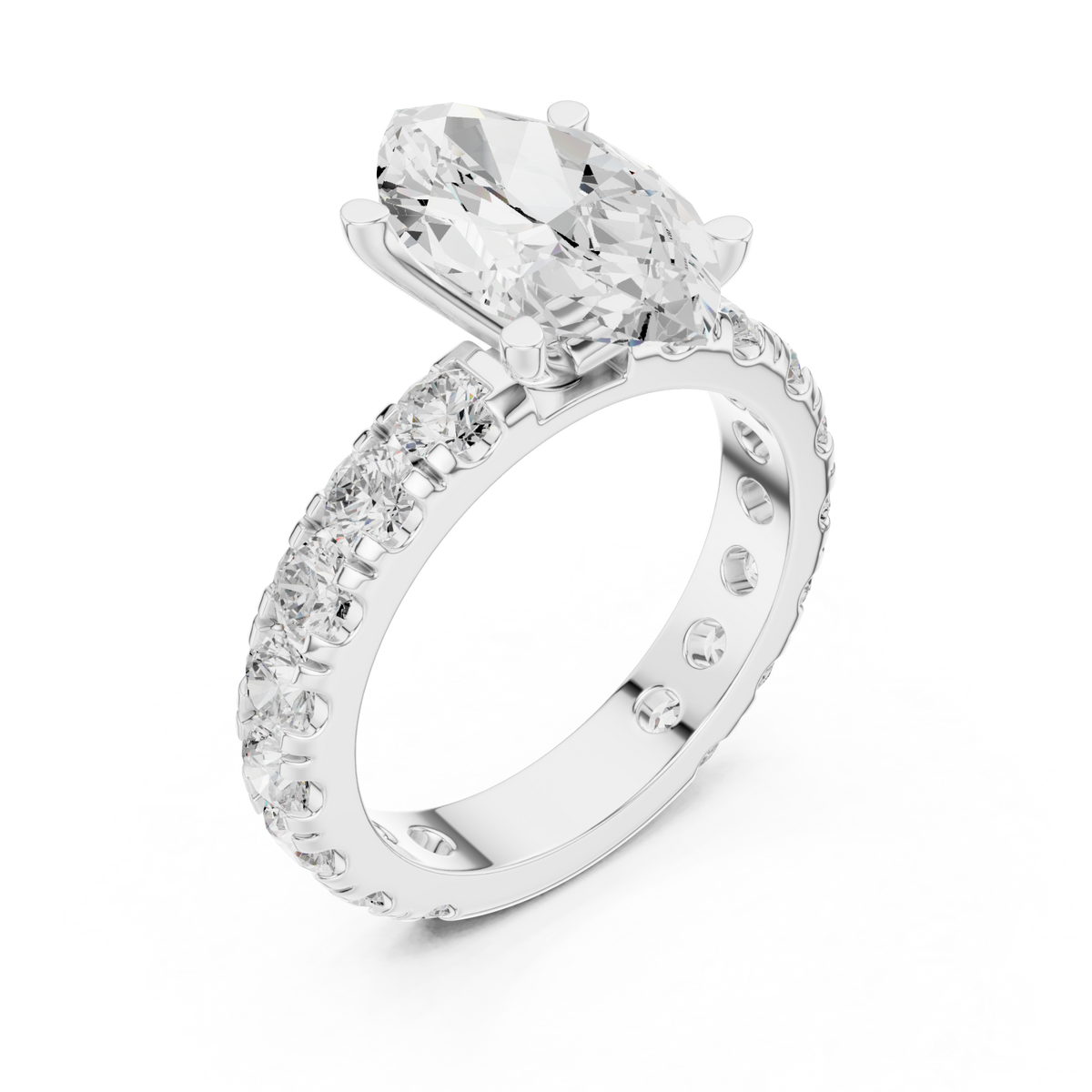 Marquise shared-prong accent engagement ring white gold angle view