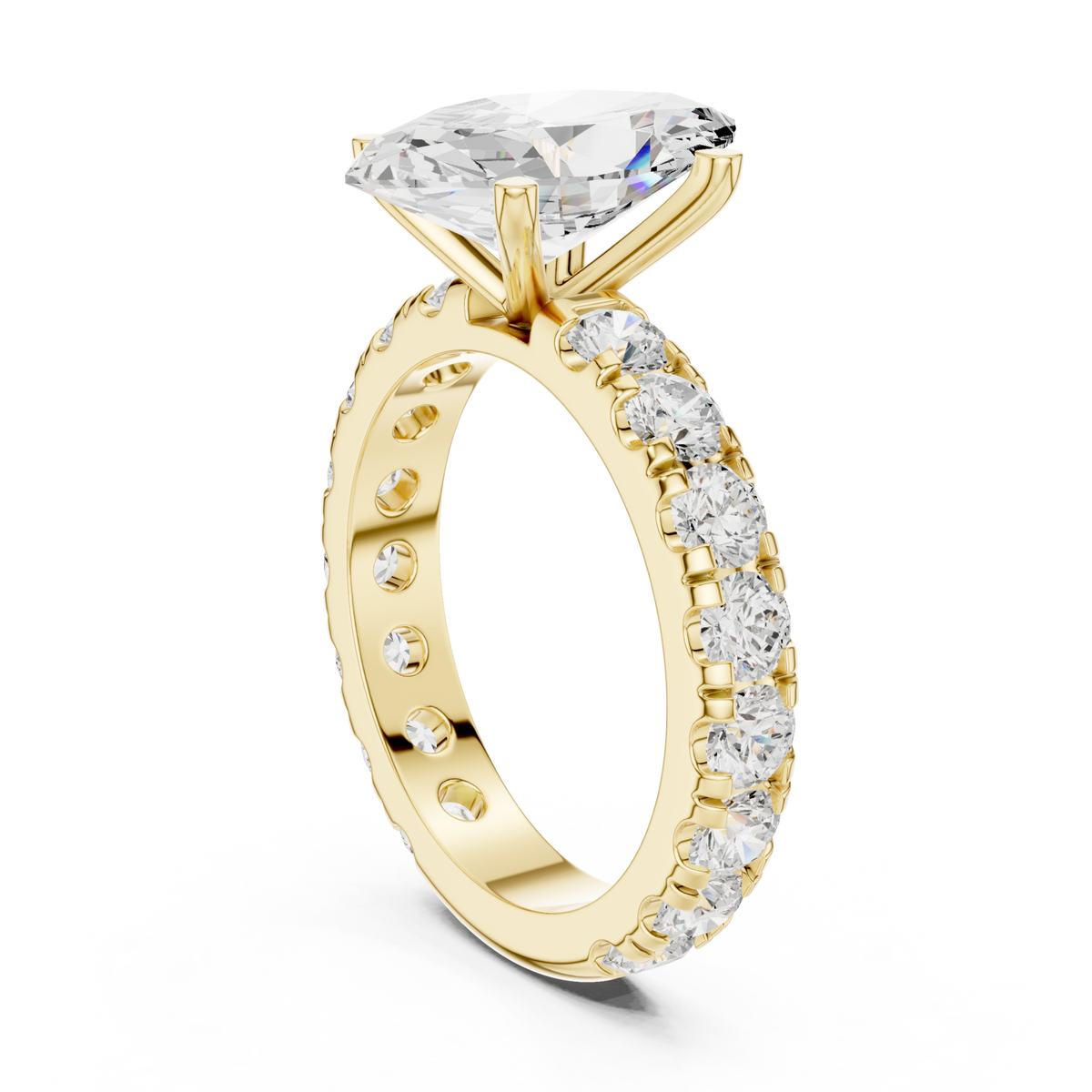 Marquise shared-prong accent engagement ring yellow gold front view