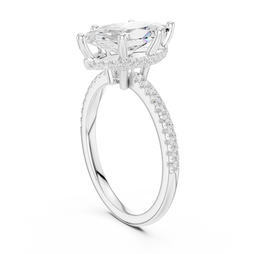 Marquise slim hidden halo pave engagement ring white gold front view