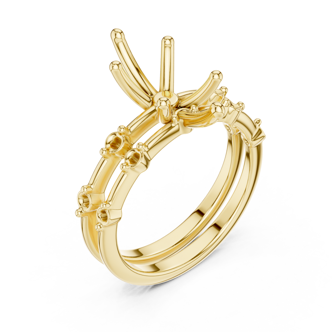 Marquise spaced accent bridal set yellow gold front view