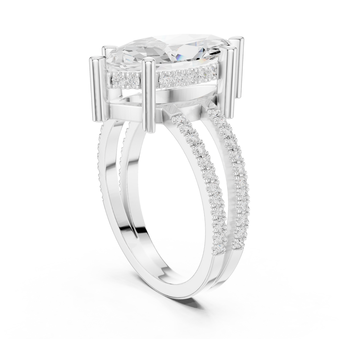 Marquise split shank pave solitaire engagement ring white gold front view