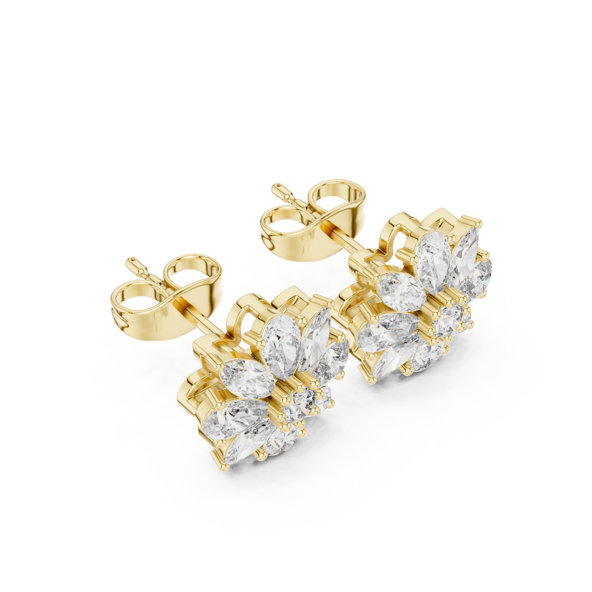 Gold Marquise Starburst Cluster Studs Front View