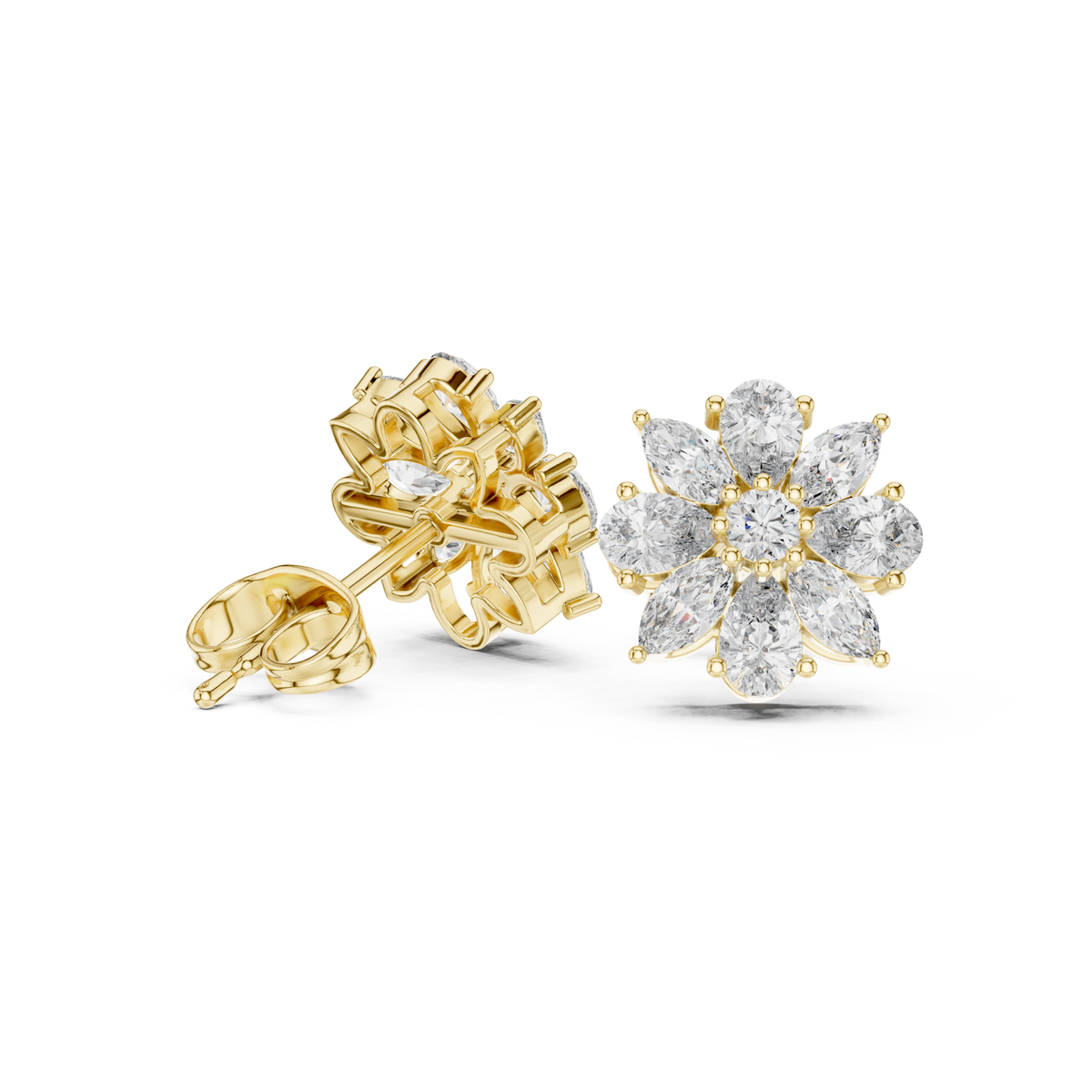  Gold Marquise Starburst Cluster Studs Side View