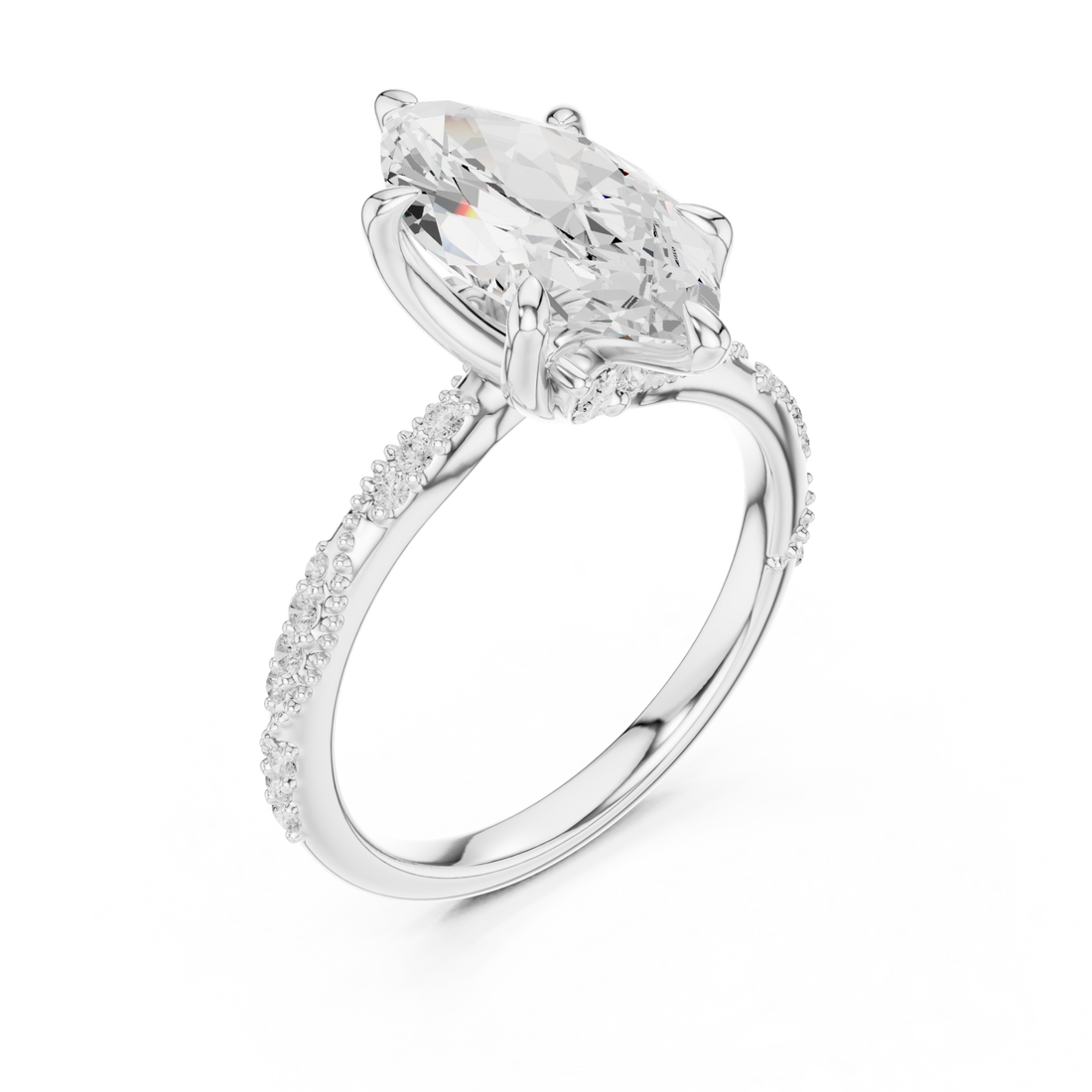Marquise twist pave engagement ring white gold front view