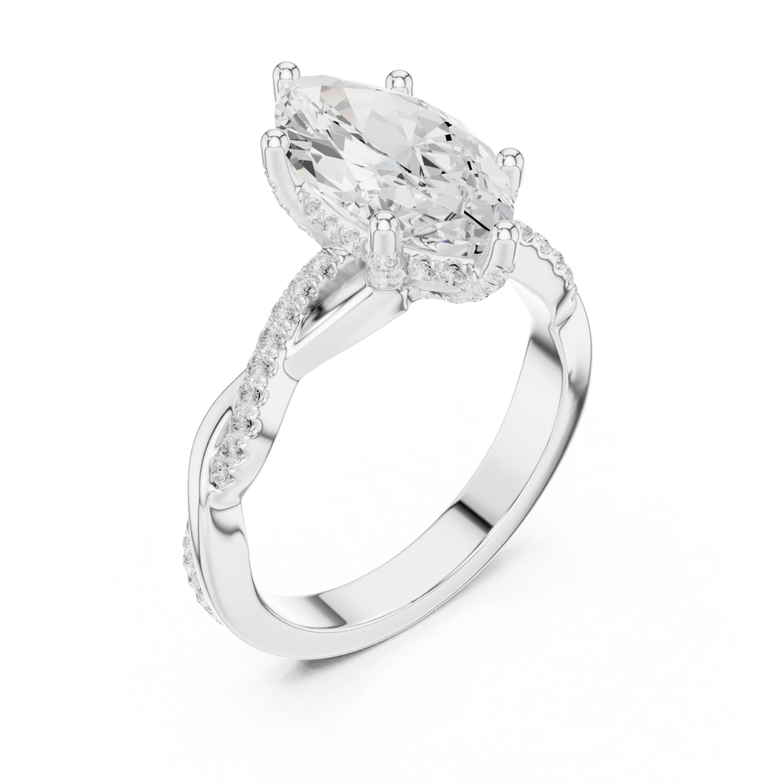 Marquise twisted vine pave engagement ring white gold front view