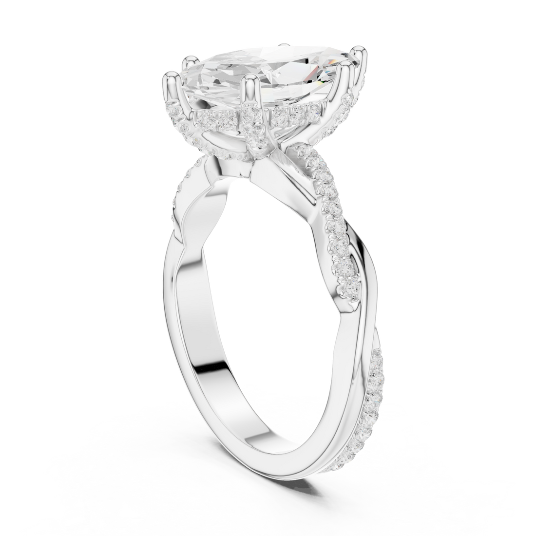Marquise twisted vine pave engagement ring white gold front view