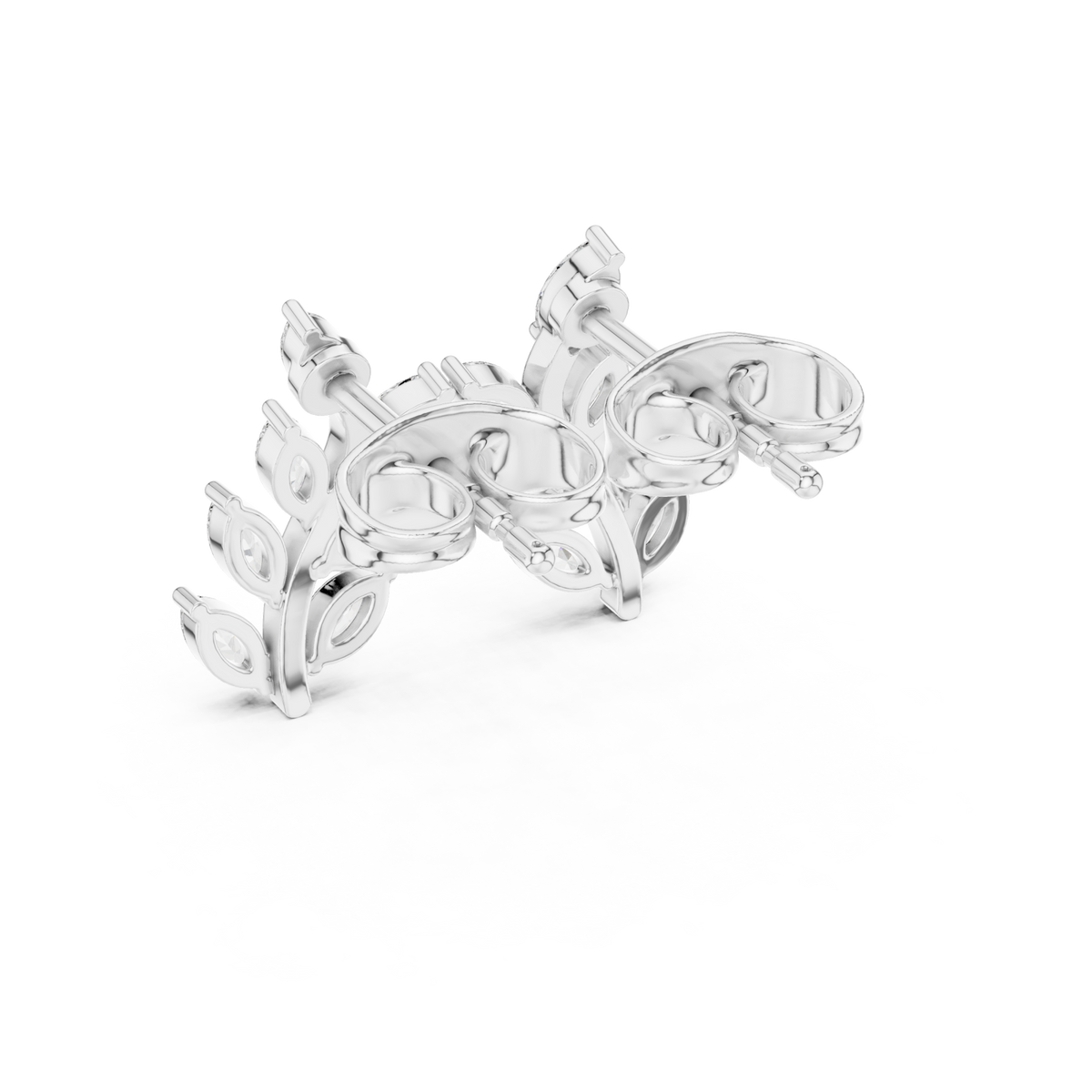  White Gold Marquise Vine Climber Studs Angle View