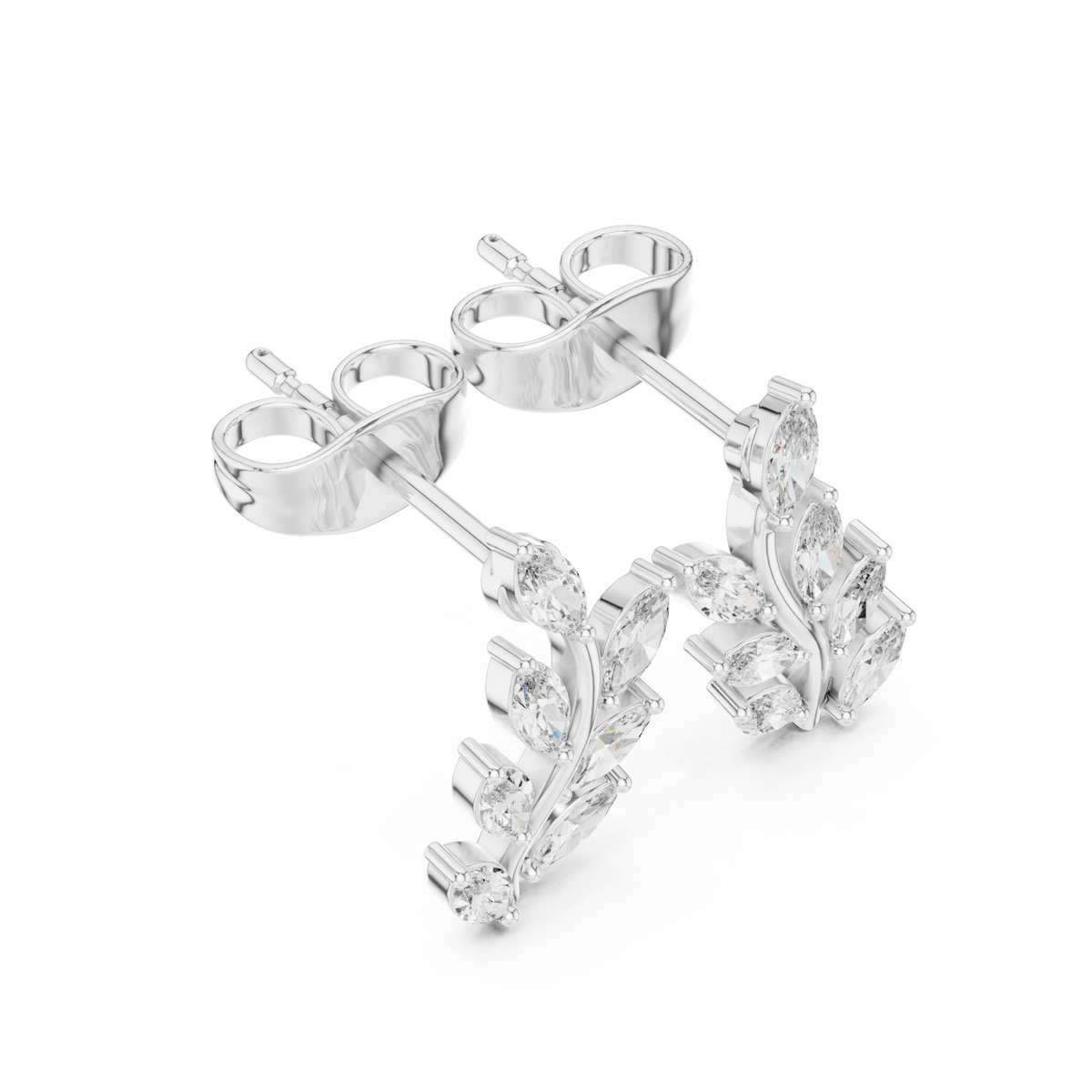  White Gold Marquise Vine Climber Studs Front View