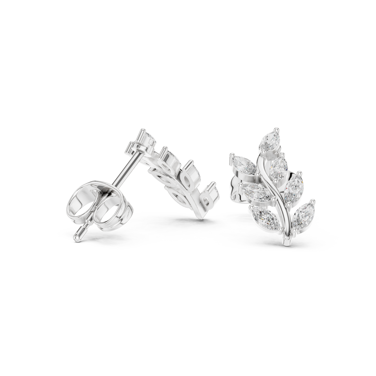  White Gold Marquise Vine Climber Studs Side View