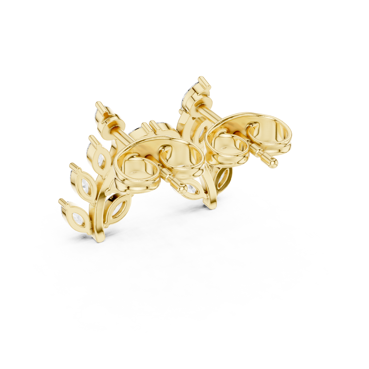 Gold Marquise Vine Climber Studs Angle View
