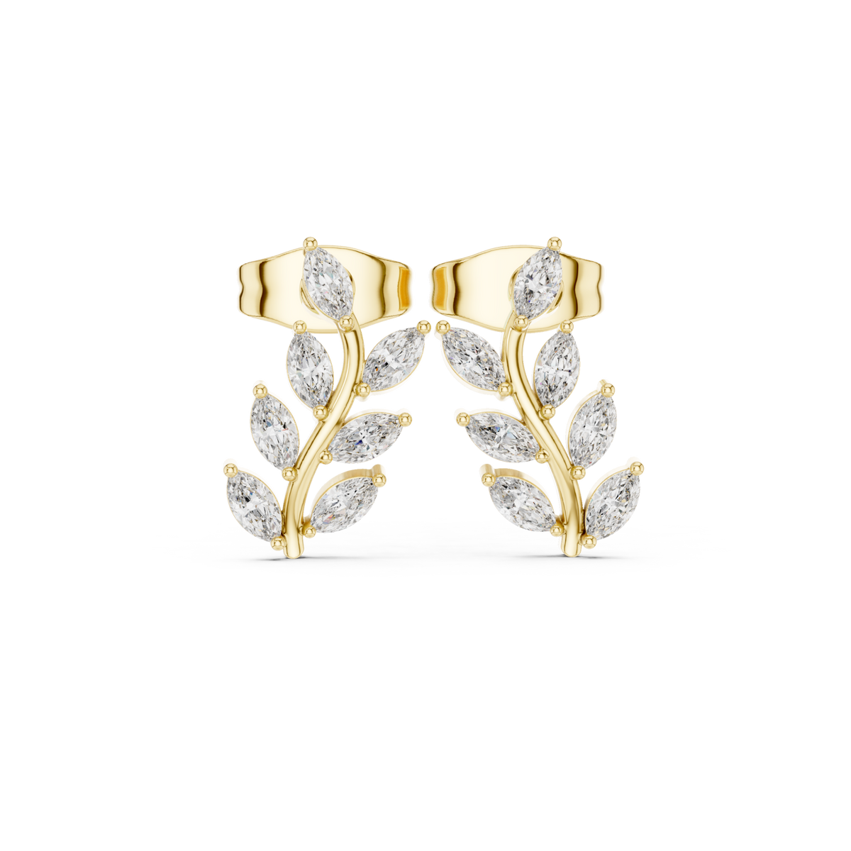  Gold Marquise Vine Climber Studs Detail View