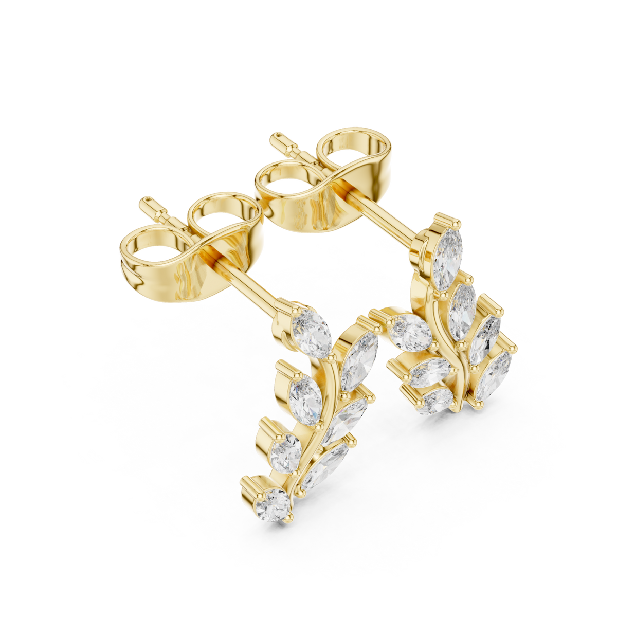 Gold Marquise Vine Climber Studs Front View