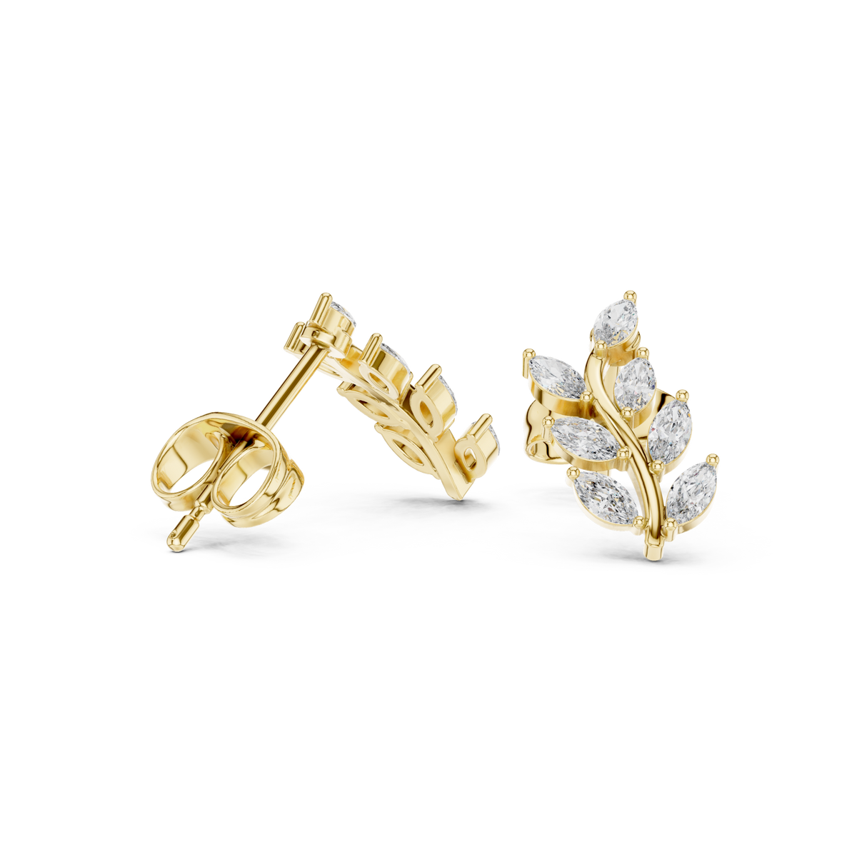  Gold Marquise Vine Climber Studs Side View