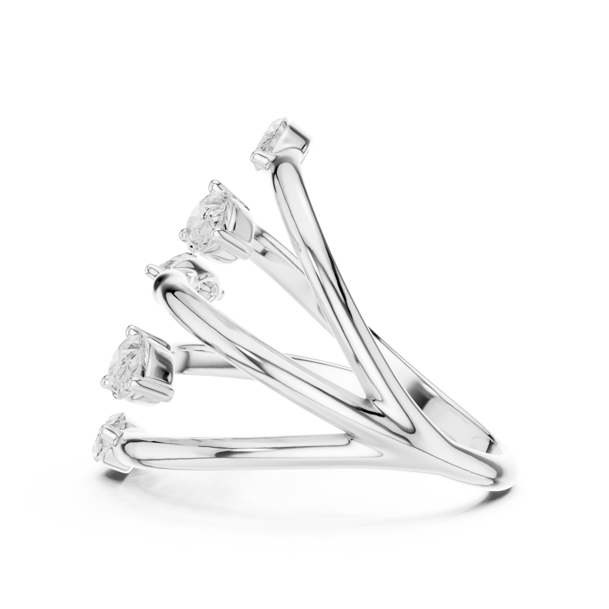 Marquise vine wrap open ring white gold angle view