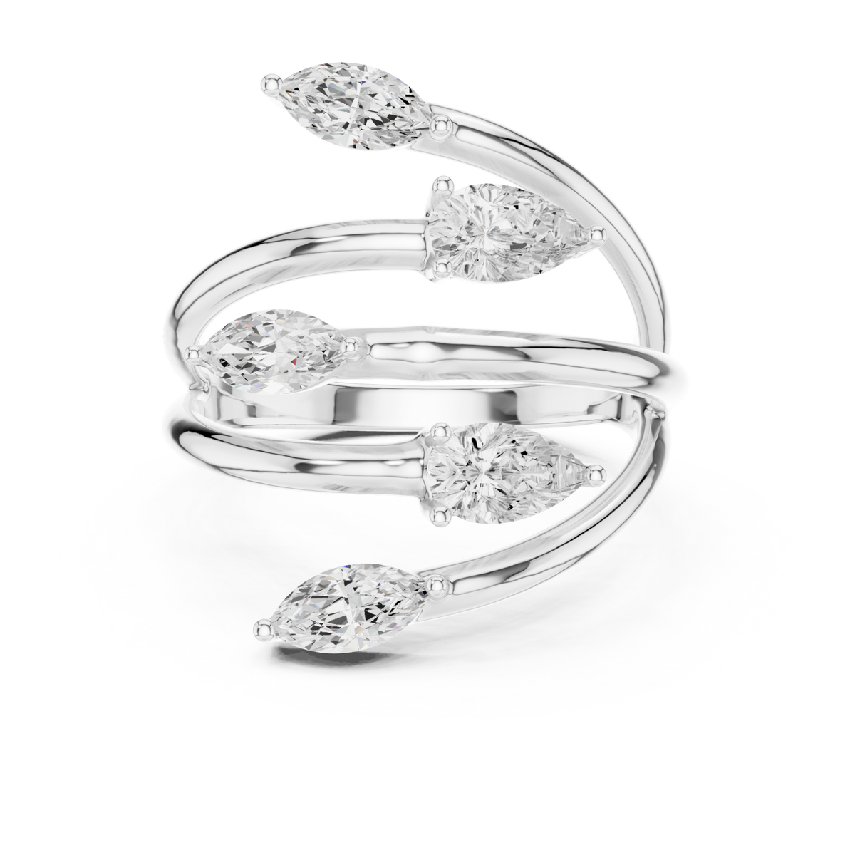 Marquise vine wrap open ring white gold detail view