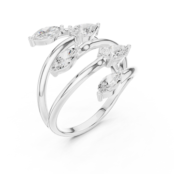 Marquise vine wrap open ring white gold front view