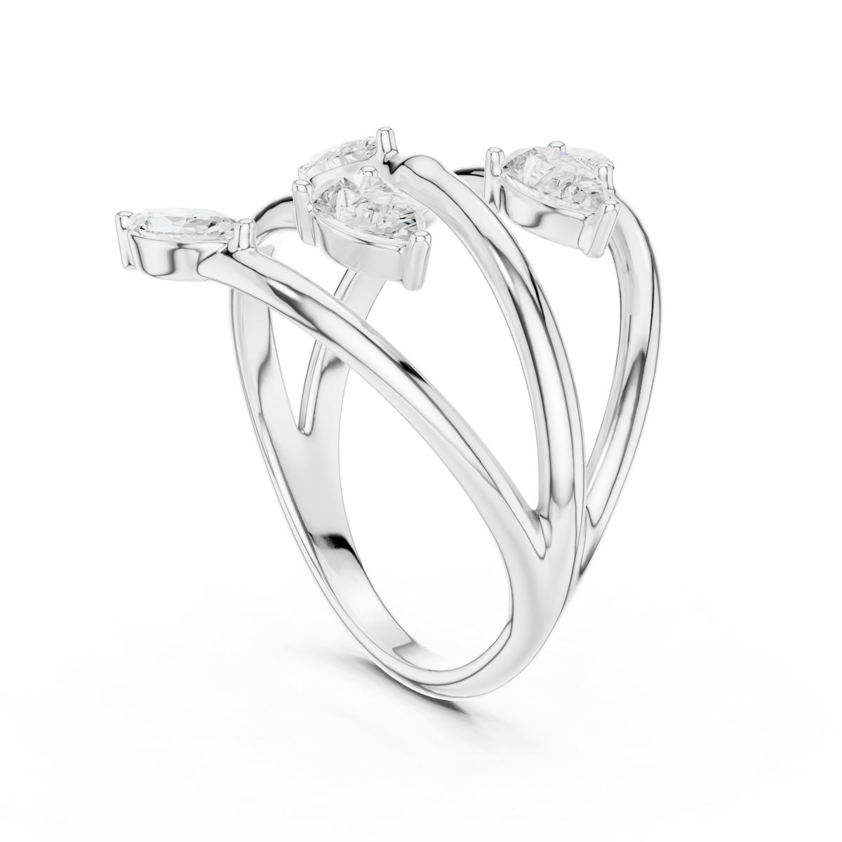 Marquise vine wrap open ring white gold side view