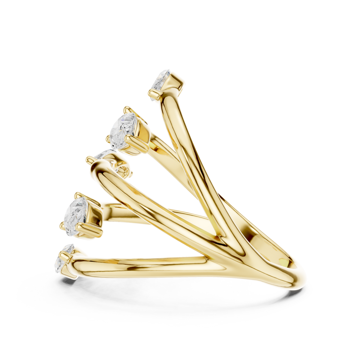 Marquise vine wrap open ring yellow gold angle view