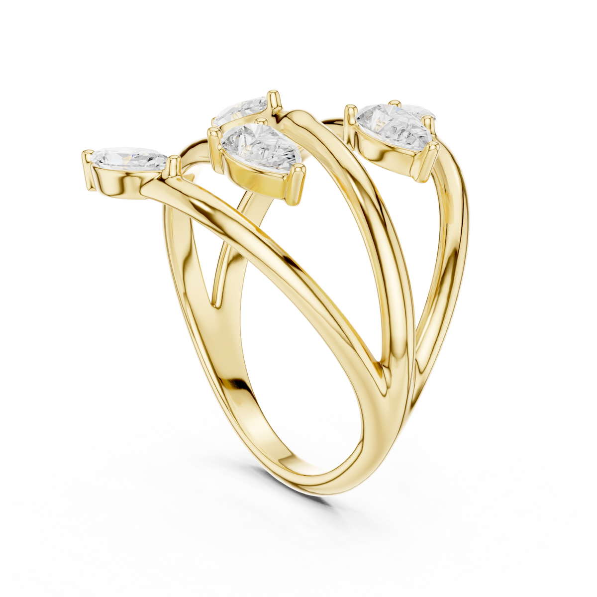 Marquise vine wrap open ring yellow gold side view