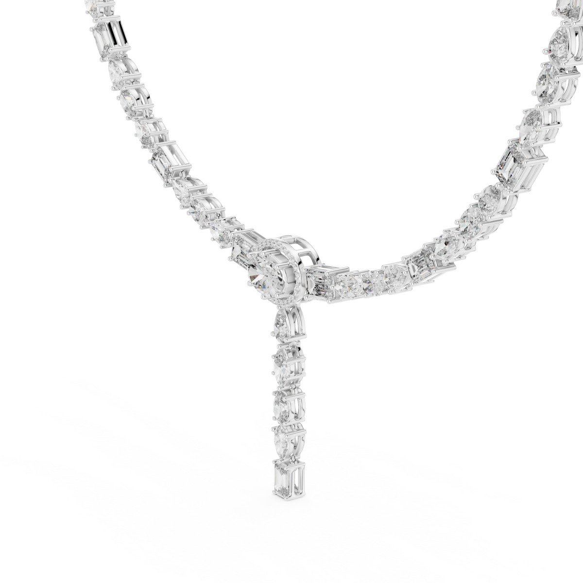 Mixed-cut diamond y-drop necklace white gold front view