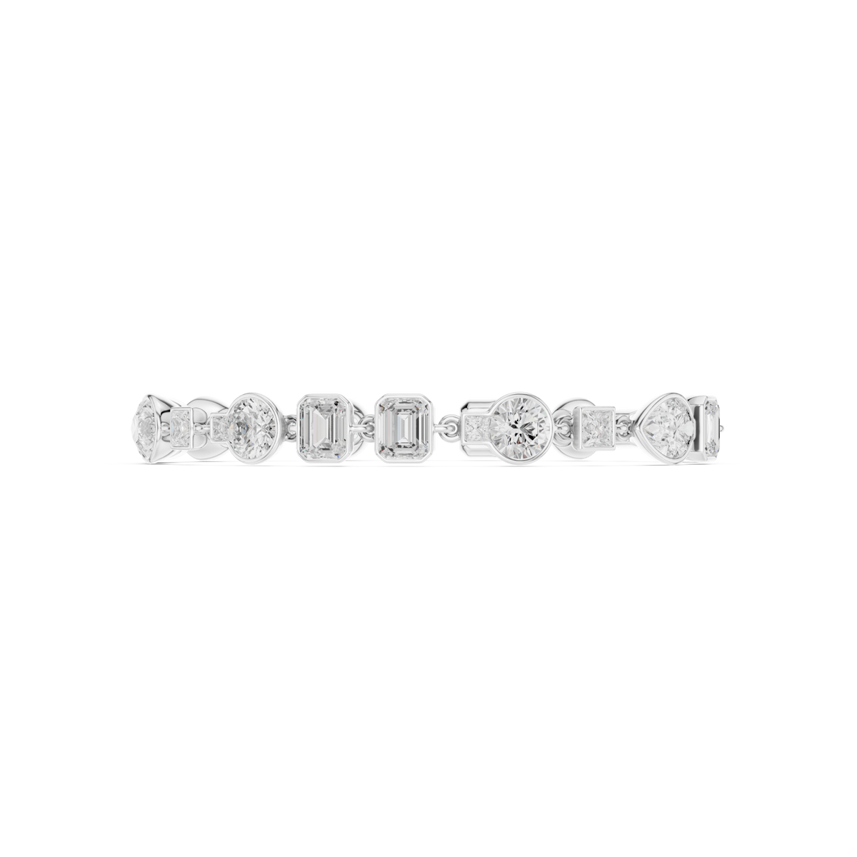  White Gold Mixed-Shape Bezel Station Bracelet Angle View