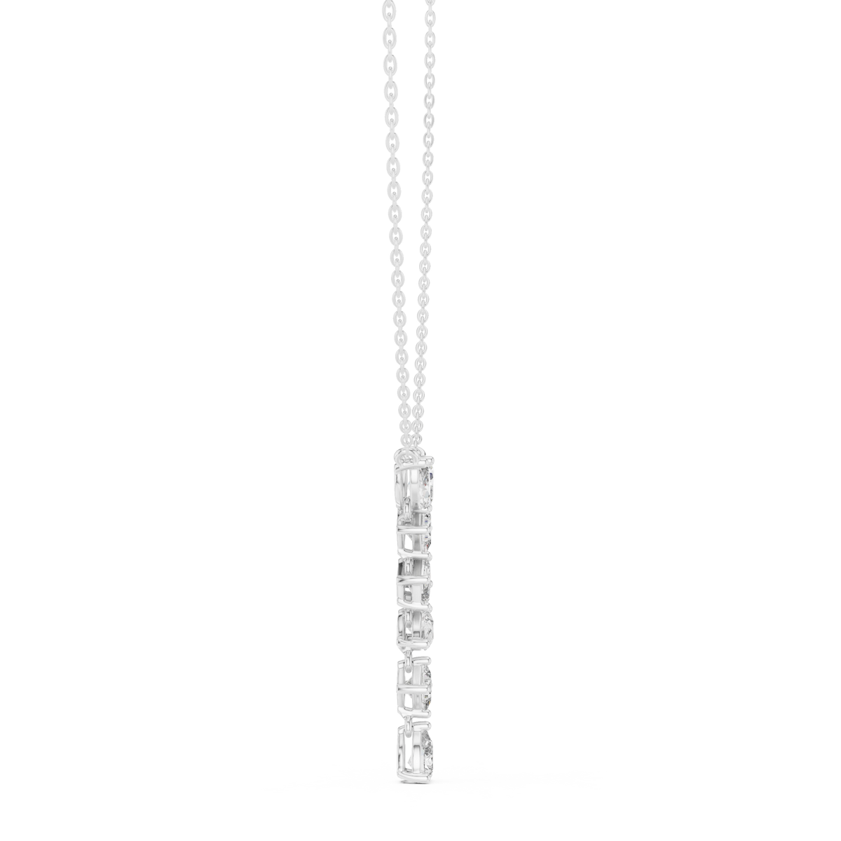 Mixed-shape cascade y necklace white gold side view