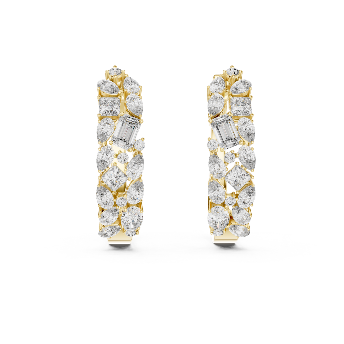  Gold Mixed-Shape Diamond Cluster Hoops Detail View