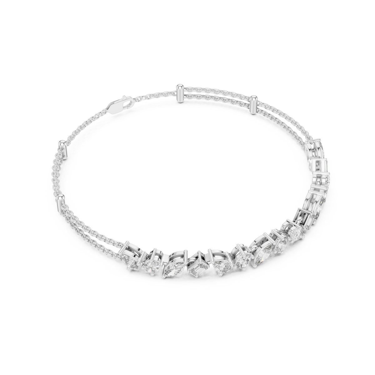 White Gold Mixed-Shape Double Chain Bracelet Side View