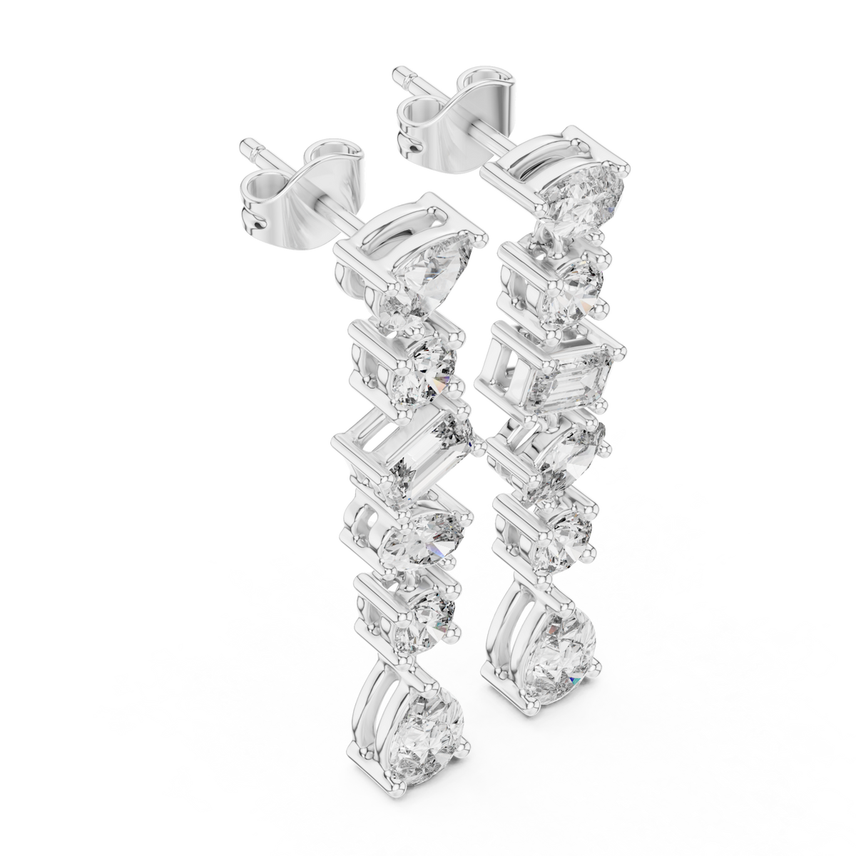  White Gold Mixed-Shape Linear Drops Angle View