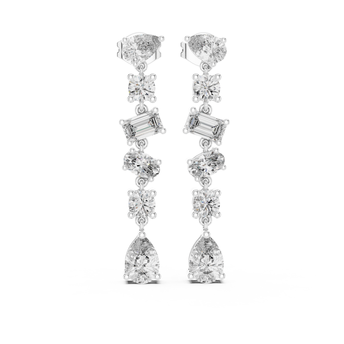  White Gold Mixed-Shape Linear Drops Detail View