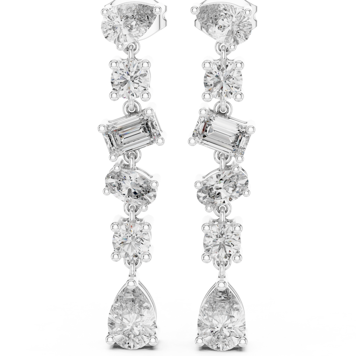  White Gold Mixed-Shape Linear Drops Front View
