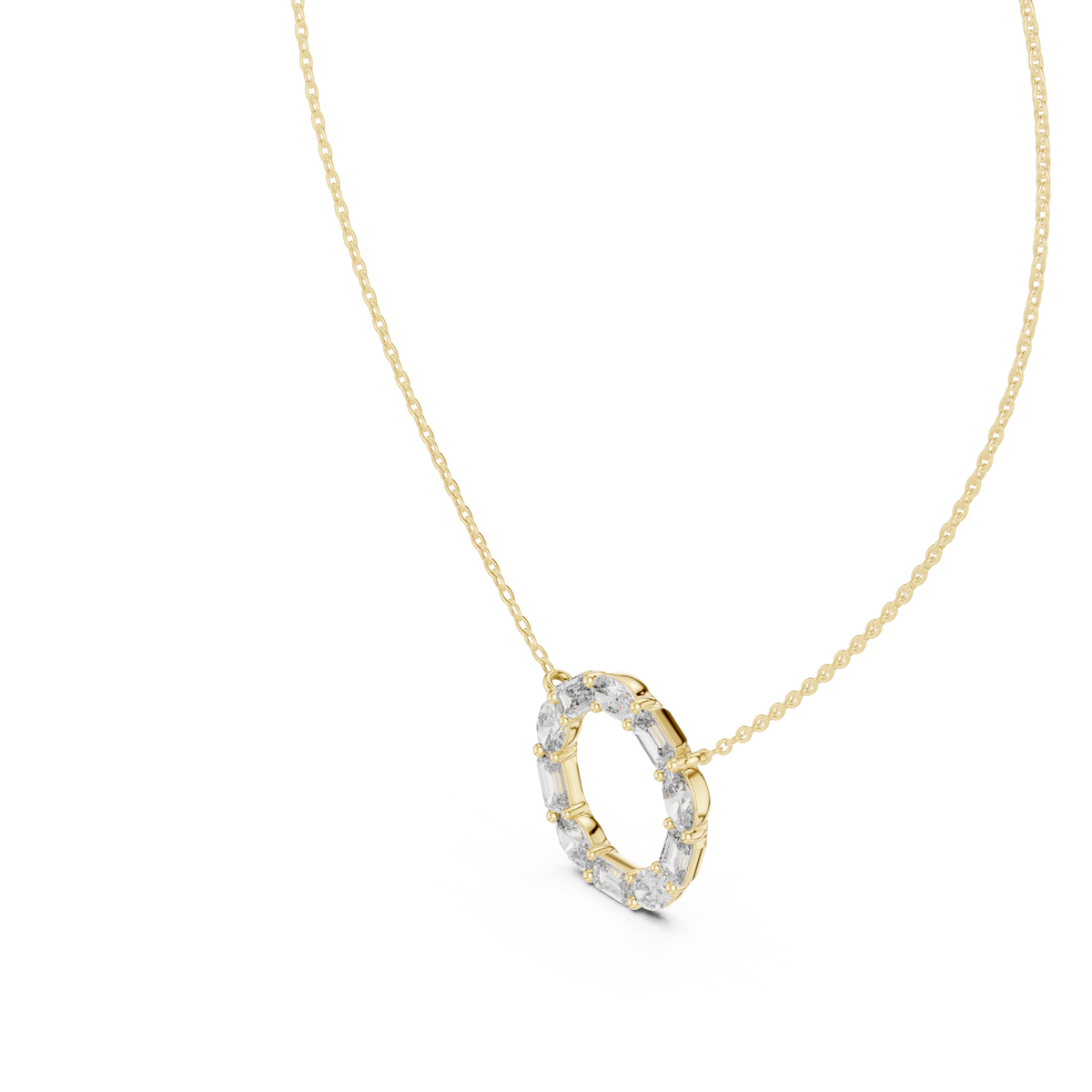 Mixed-shape open circle pendant yellow gold angle view