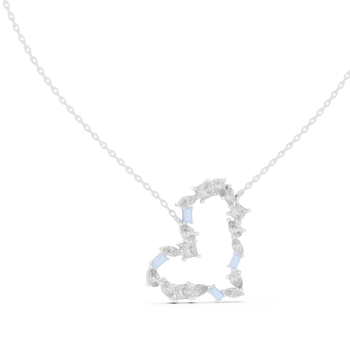 Mixed-shape open heart pendant white gold front view