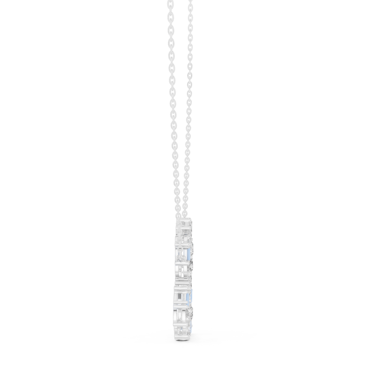 Mixed-shape open heart pendant white gold side view