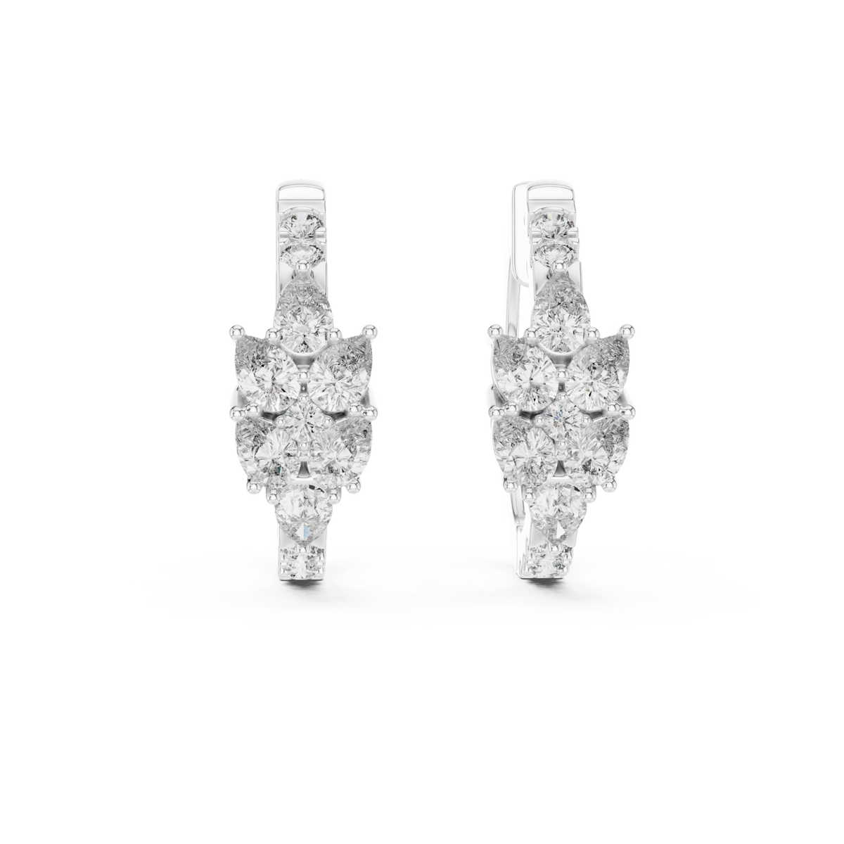  White Gold Mixed Cluster Huggie Hoops Detail View