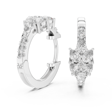  White Gold Mixed Cluster Huggie Hoops Front View