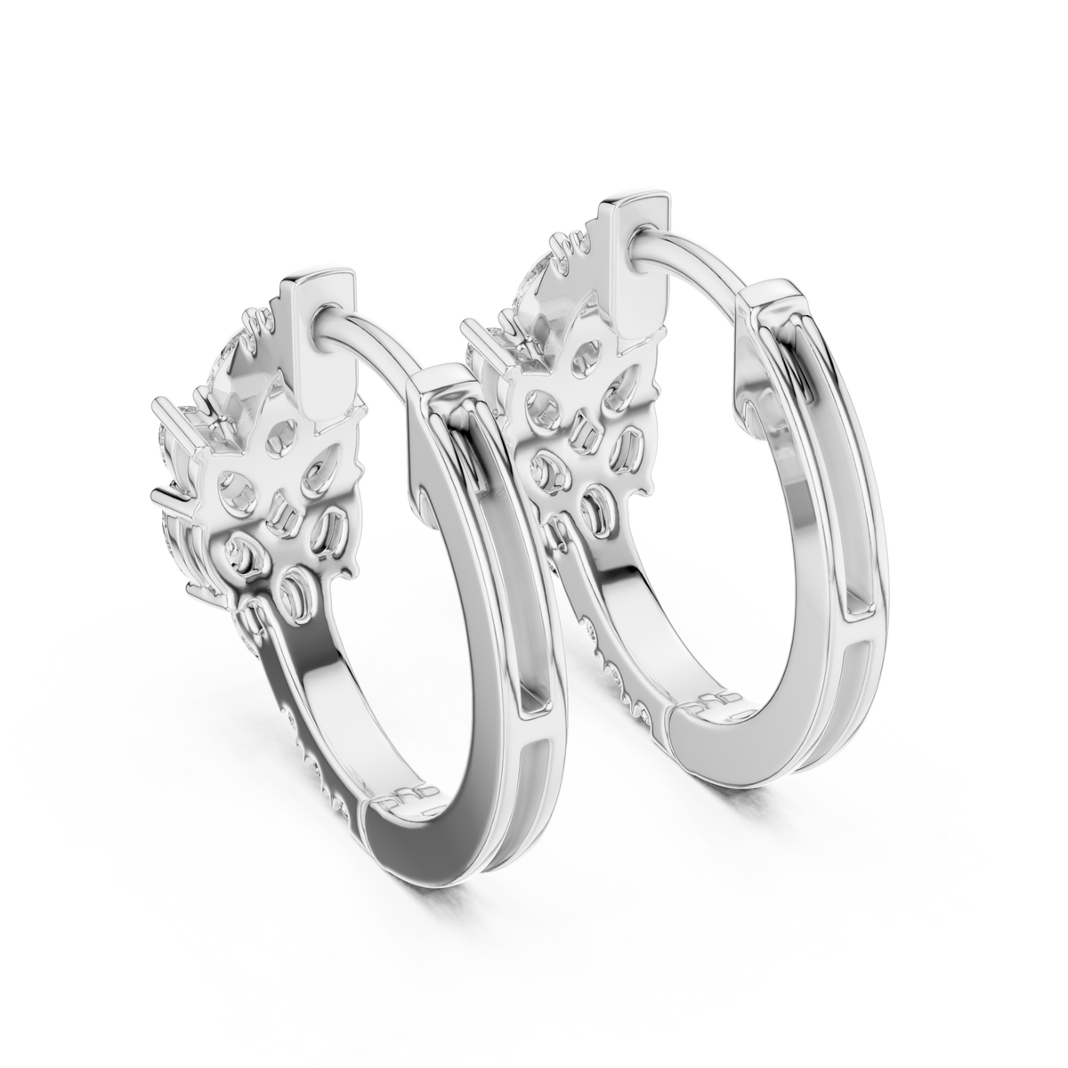  White Gold Mixed Cluster Huggie Hoops Side View