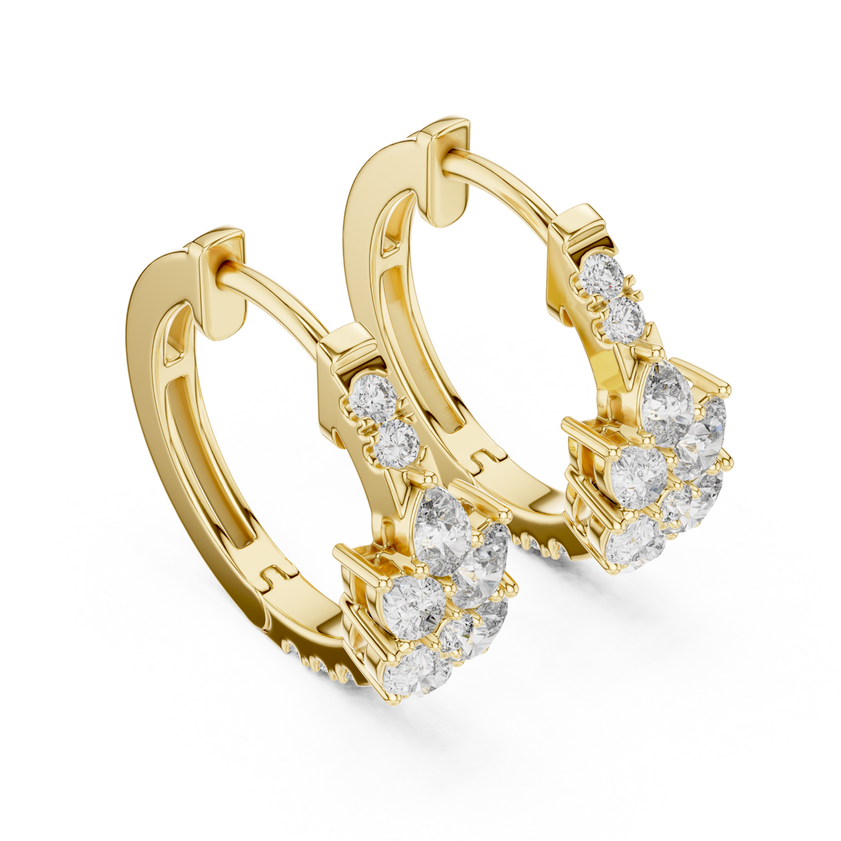 Gold Mixed Cluster Huggie Hoops Angle View