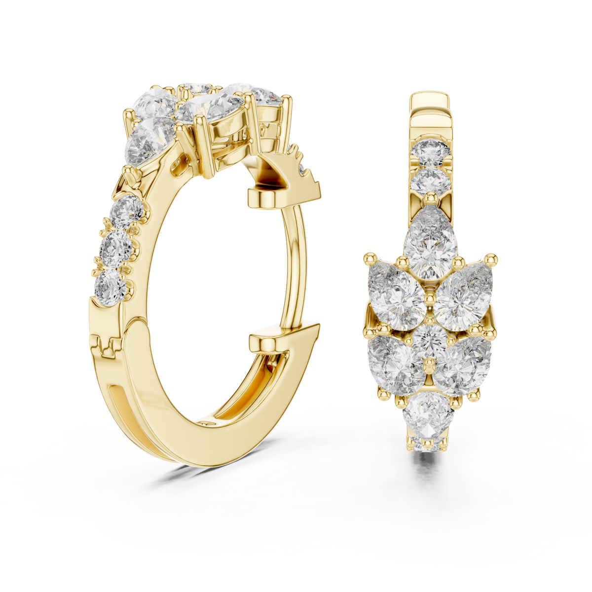 Gold Mixed Cluster Huggie Hoops Front View